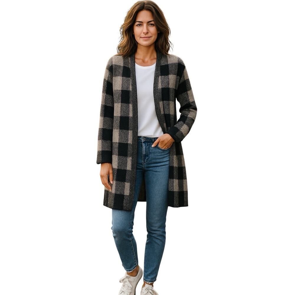 Stussy Wool Blend Cardigan Women's Small Open Wrap Collared Gray Black Ombre
